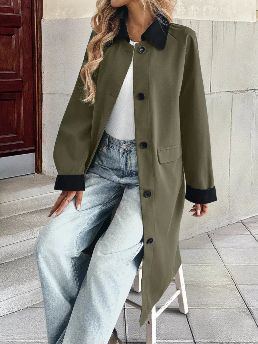Contrast Collar Button Up Coat - 