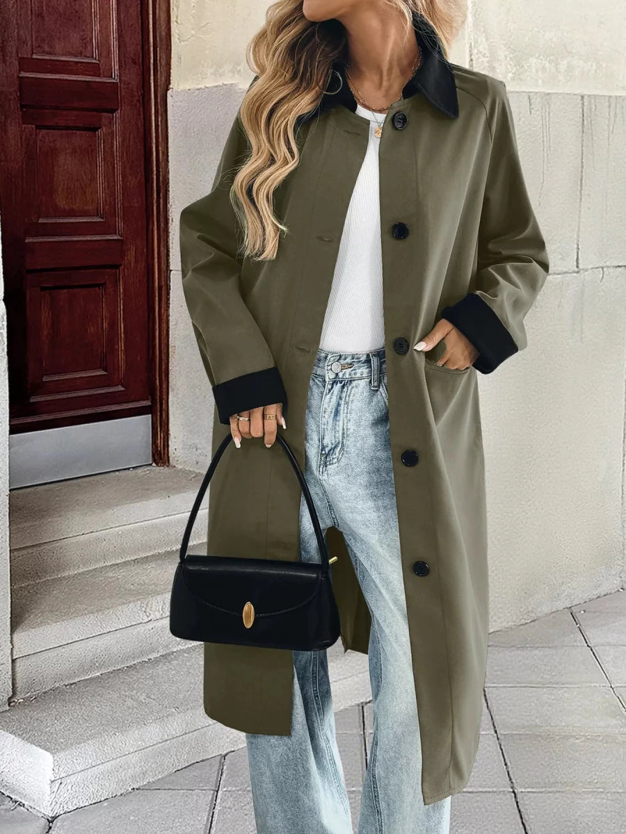 Contrast Collar Button Up Coat - 