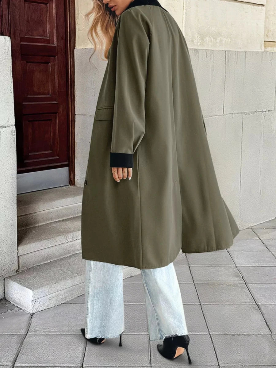 Contrast Collar Button Up Coat - 