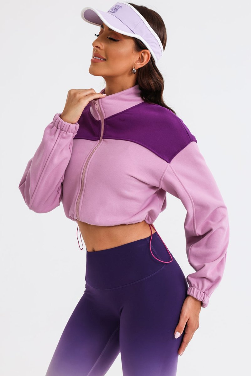 Contrast Drawstring Zip Up Jacket - Outerwear