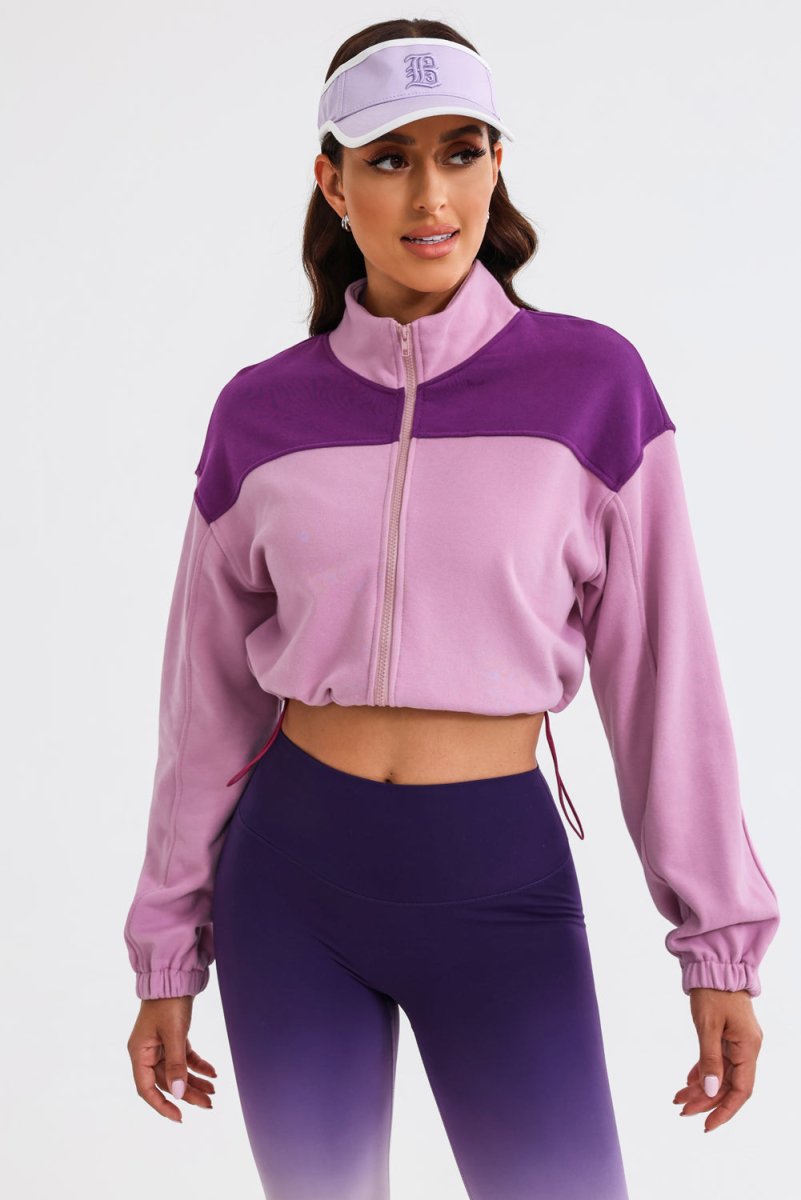 Contrast Drawstring Zip Up Jacket - Outerwear