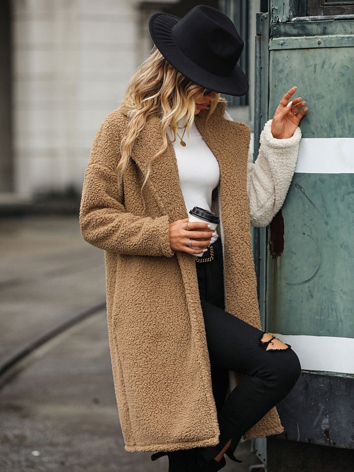 Contrast Dropped Shoulder Sherpa Coat - Outerwear