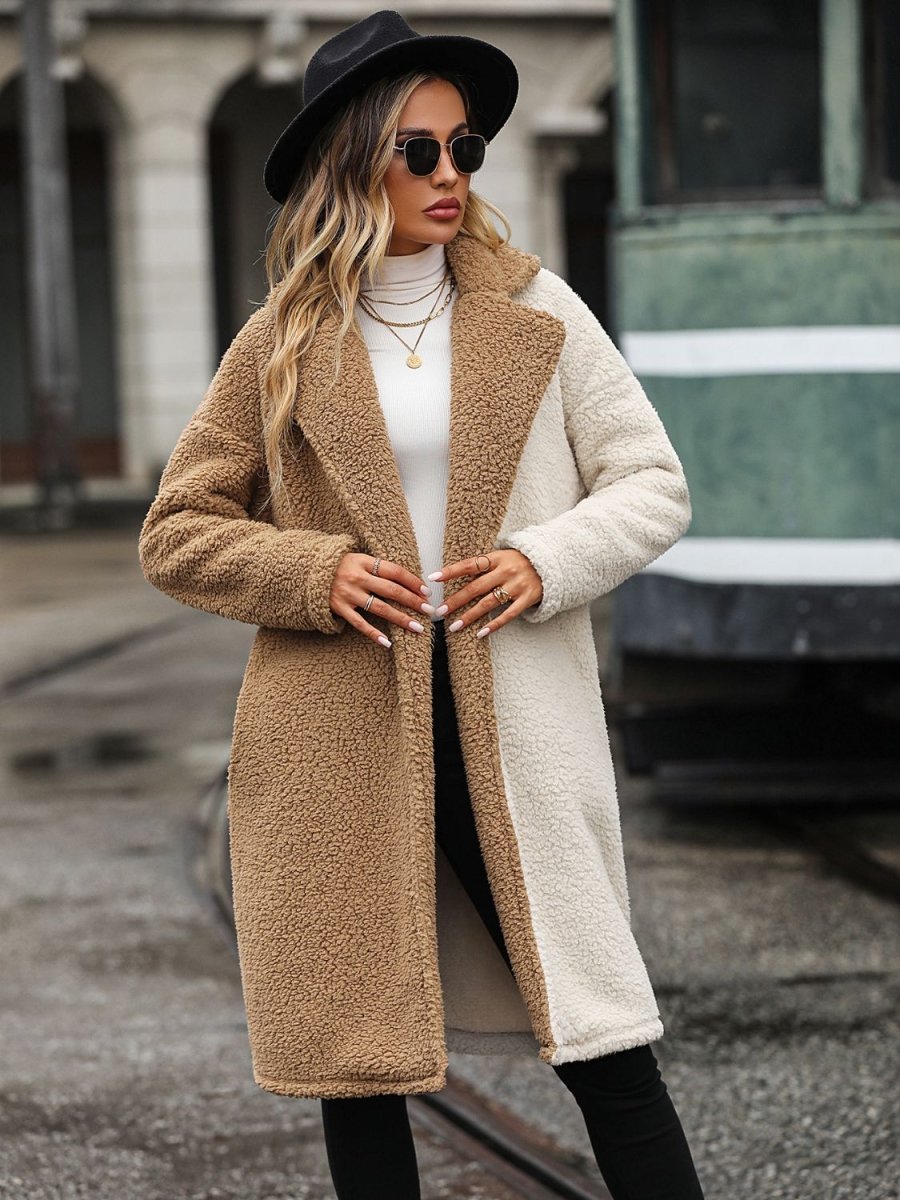 Contrast Dropped Shoulder Sherpa Coat - Outerwear