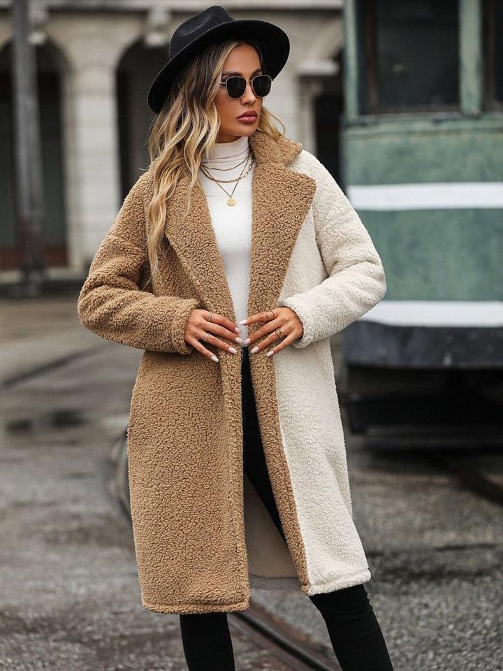 Contrast Dropped Shoulder Sherpa Coat - Outerwear