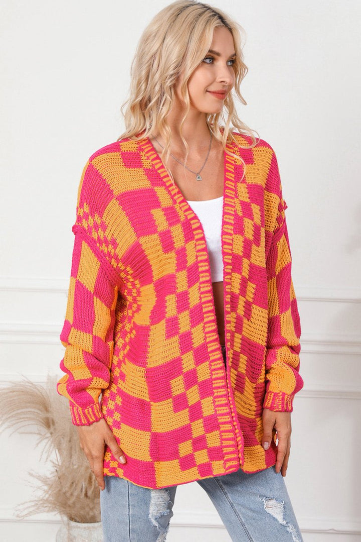 Contrast Exposed Seam Open Front Cardigan - Outerwear