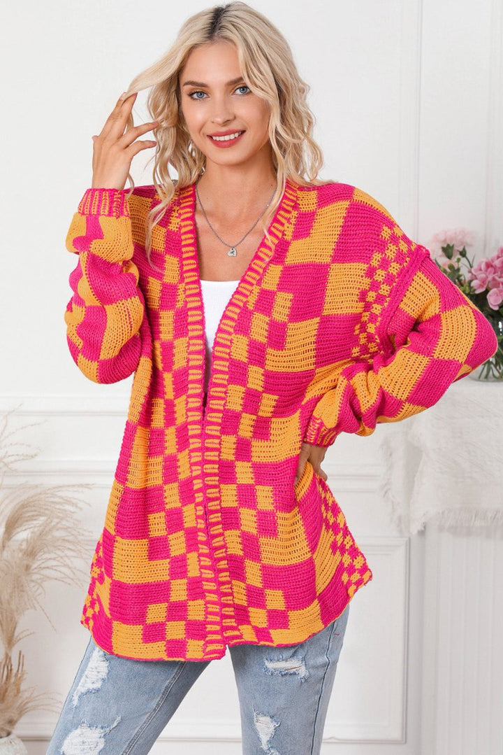 Contrast Exposed Seam Open Front Cardigan - Outerwear