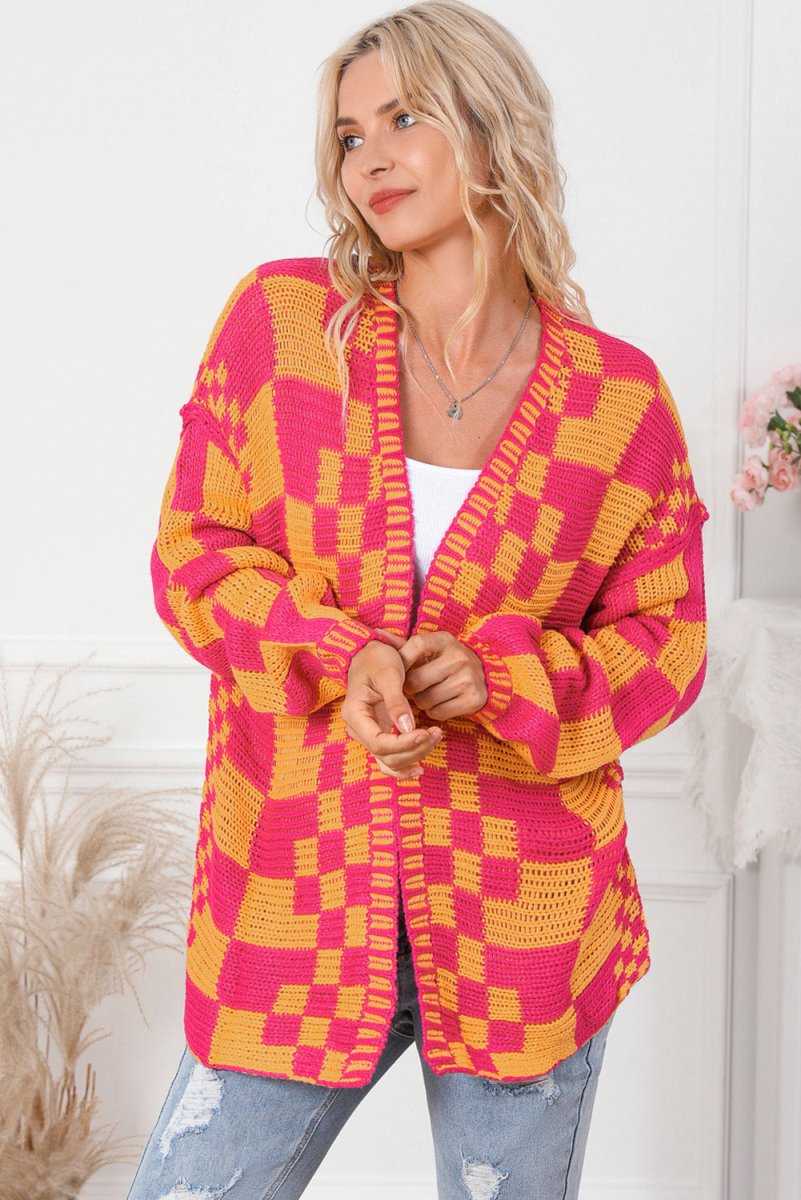 Contrast Exposed Seam Open Front Cardigan - Outerwear
