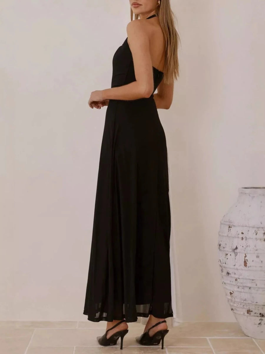 Contrast Halter Neck Maxi Dress - 
