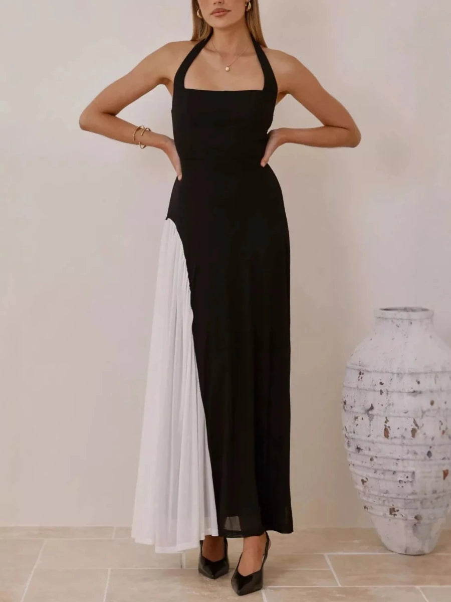 Contrast Halter Neck Maxi Dress - 