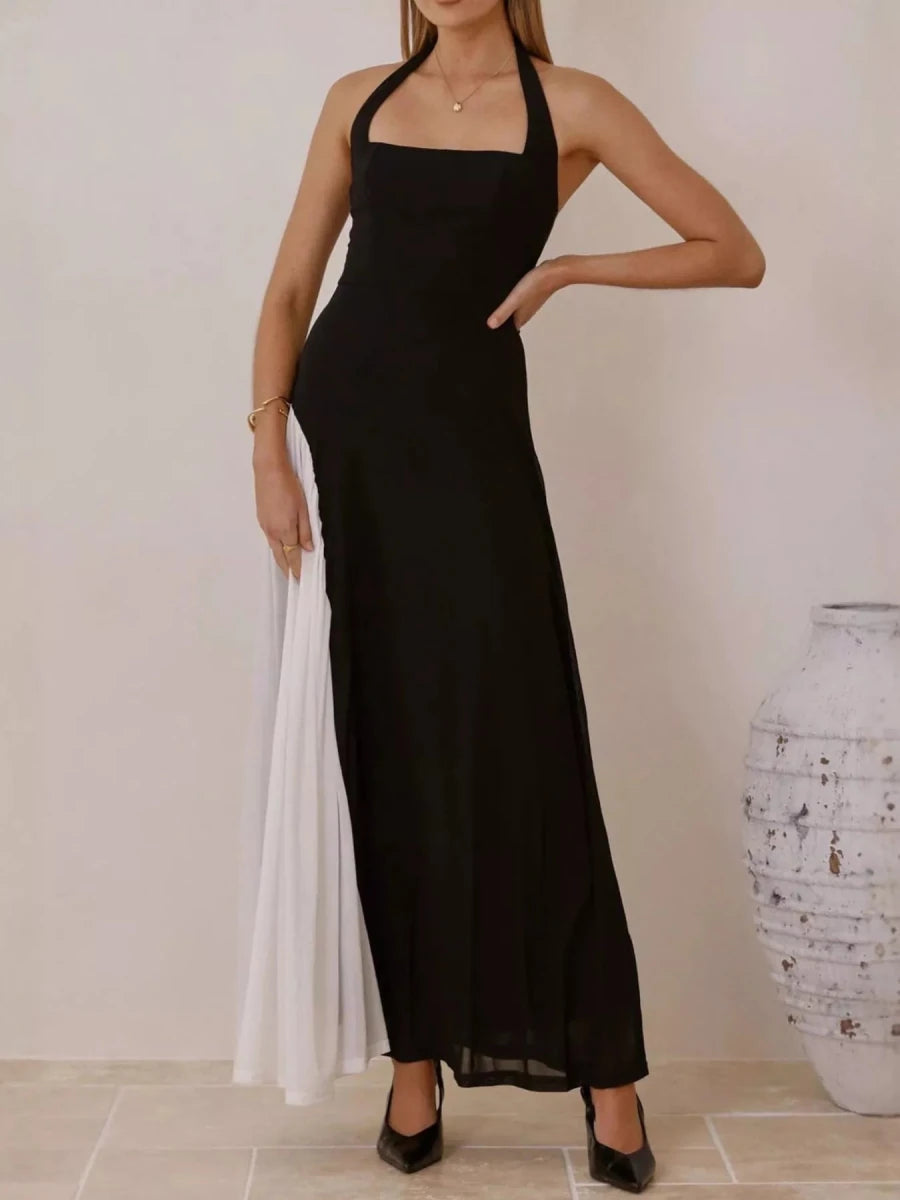 Contrast Halter Neck Maxi Dress - 