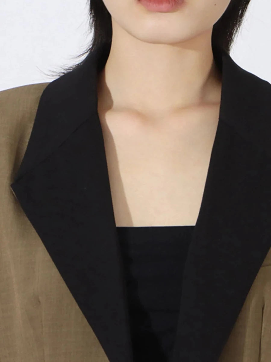Contrast Lapel Collar Long Sleeve Blazer - 