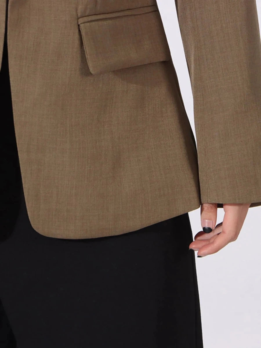 Contrast Lapel Collar Long Sleeve Blazer - 