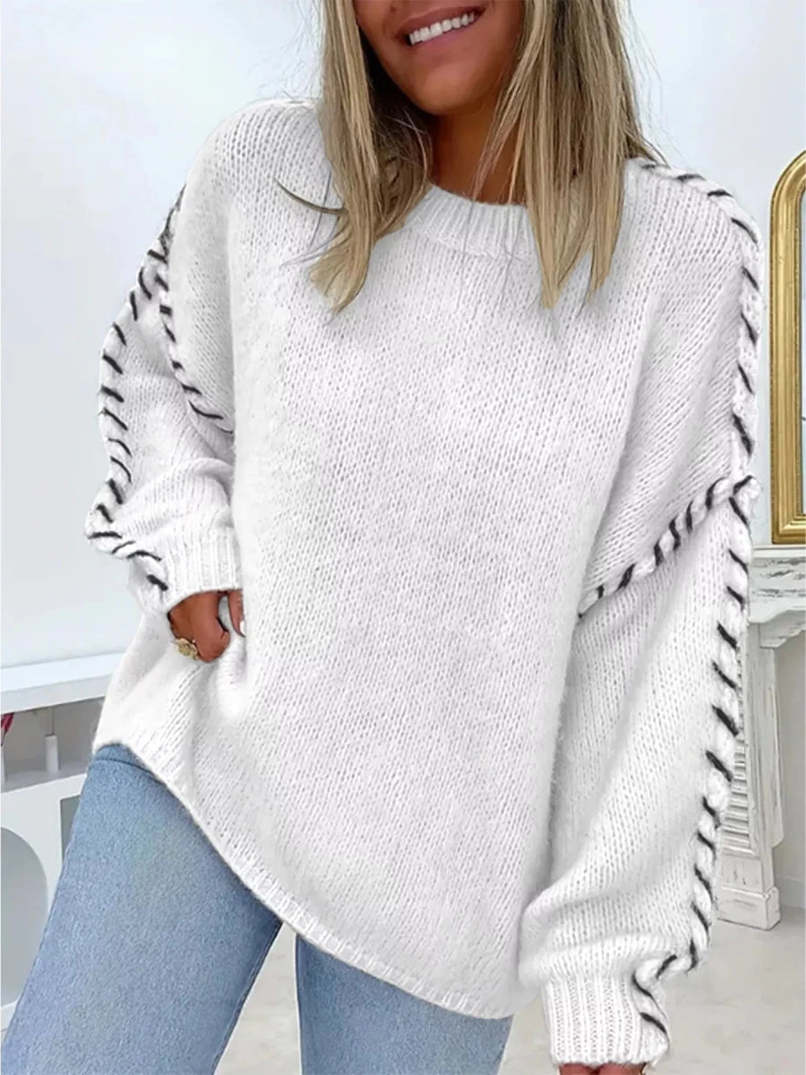 Contrast Stitch Dropped Shoulder Sweater - 