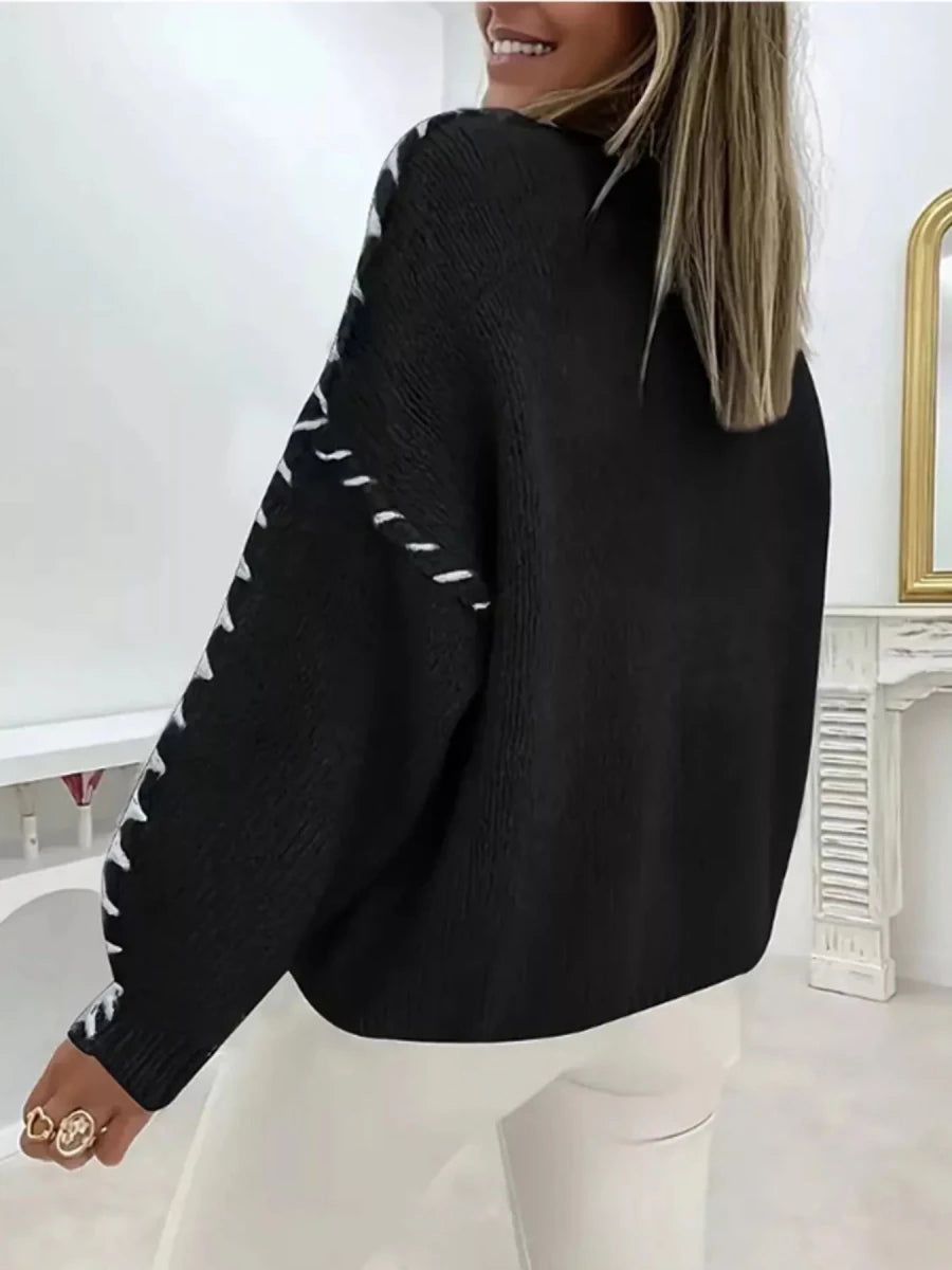Contrast Stitch Dropped Shoulder Sweater - 