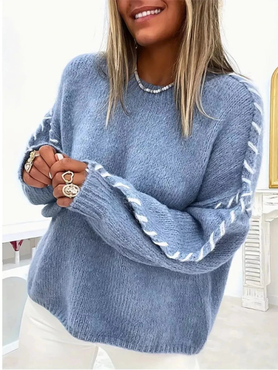 Contrast Stitch Dropped Shoulder Sweater - 
