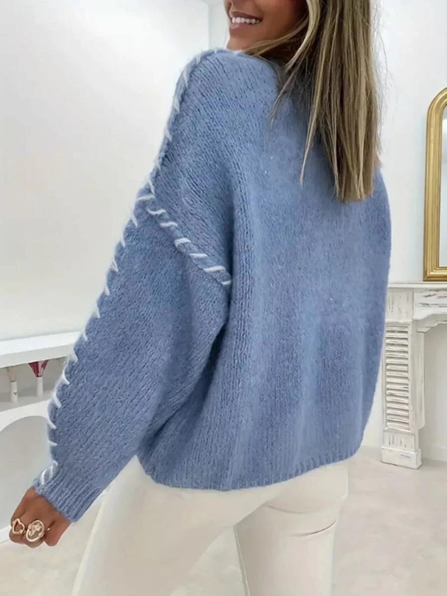 Contrast Stitch Dropped Shoulder Sweater - 