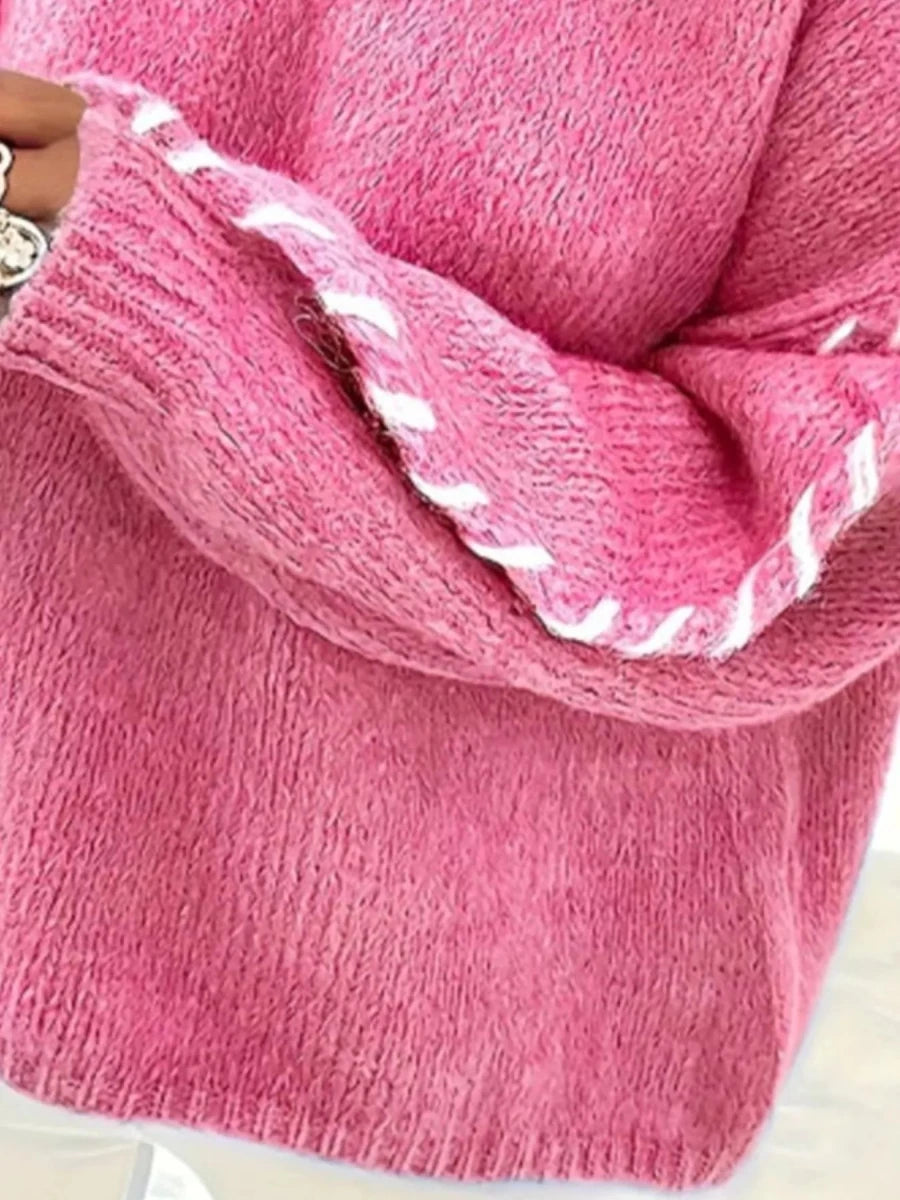 Contrast Stitch Dropped Shoulder Sweater - 
