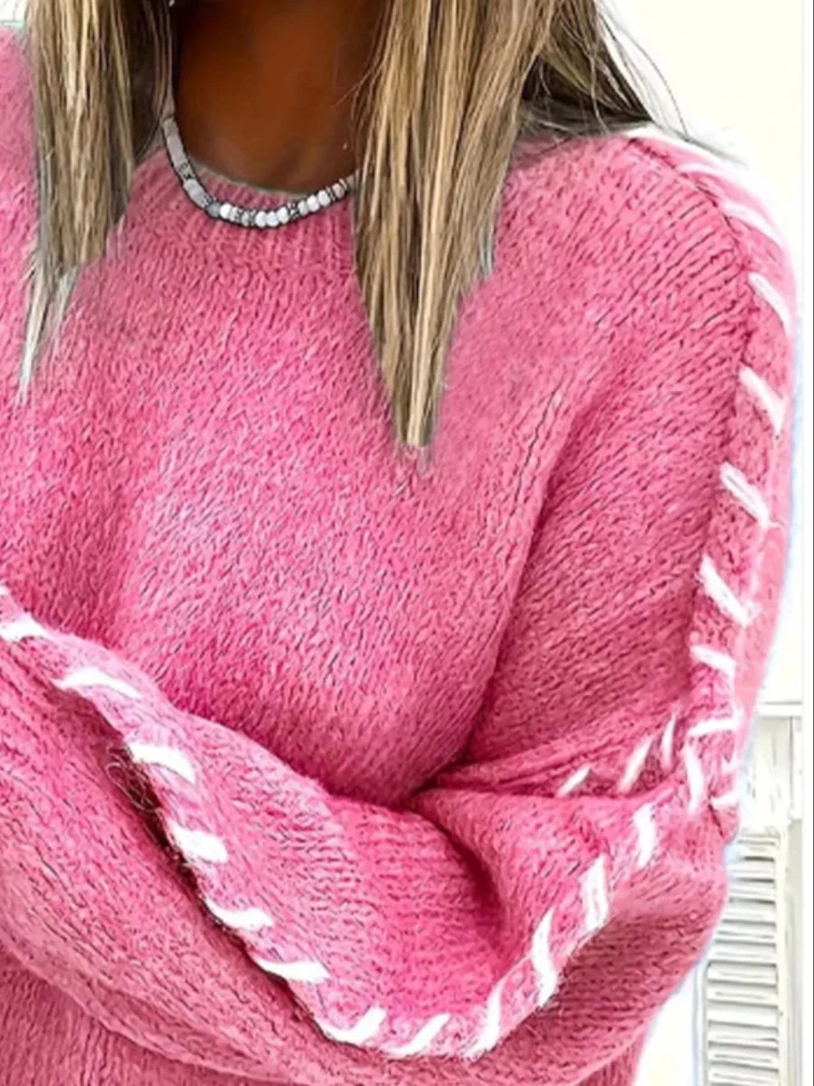 Contrast Stitch Dropped Shoulder Sweater - 