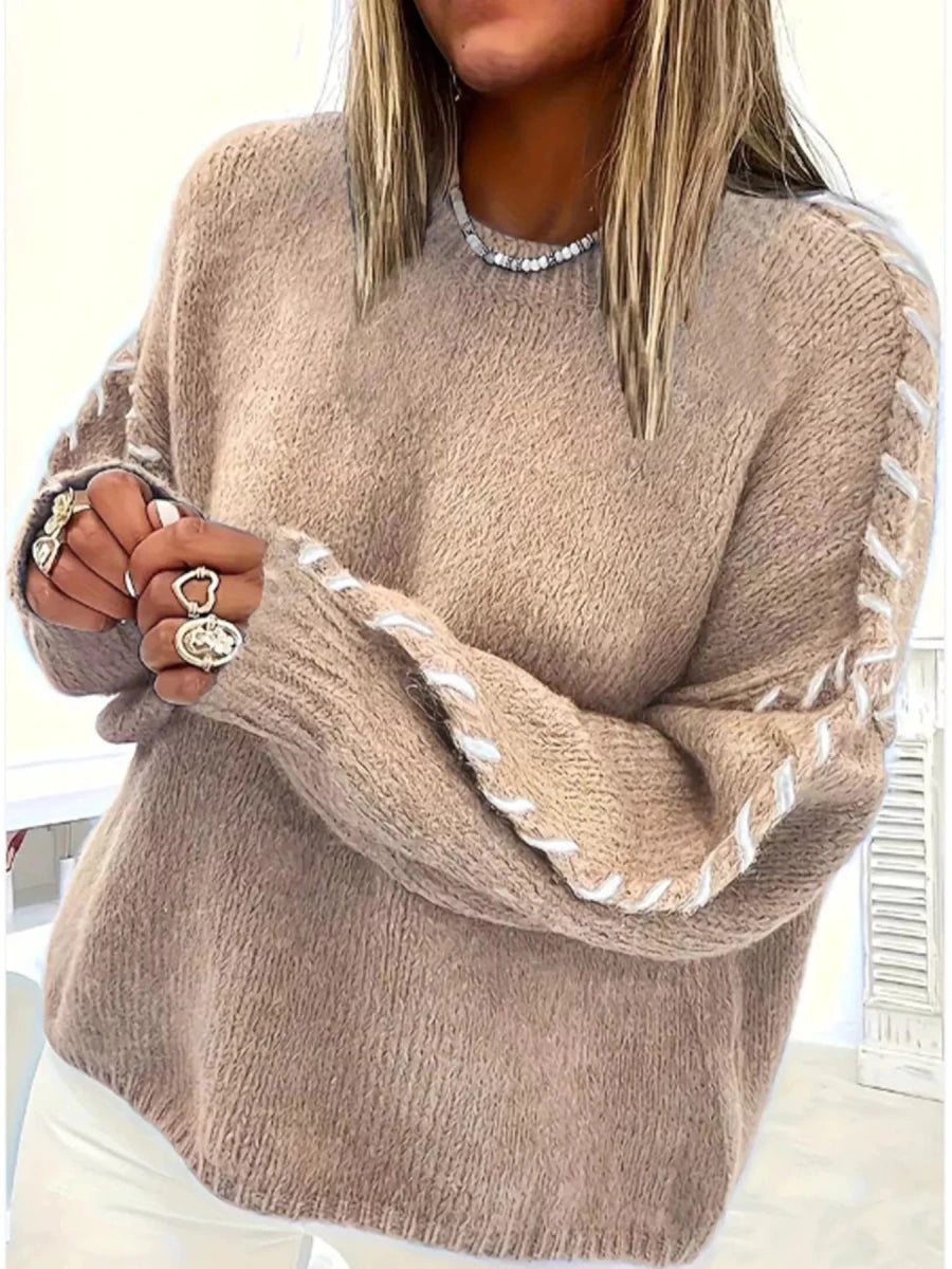 Contrast Stitch Dropped Shoulder Sweater - 