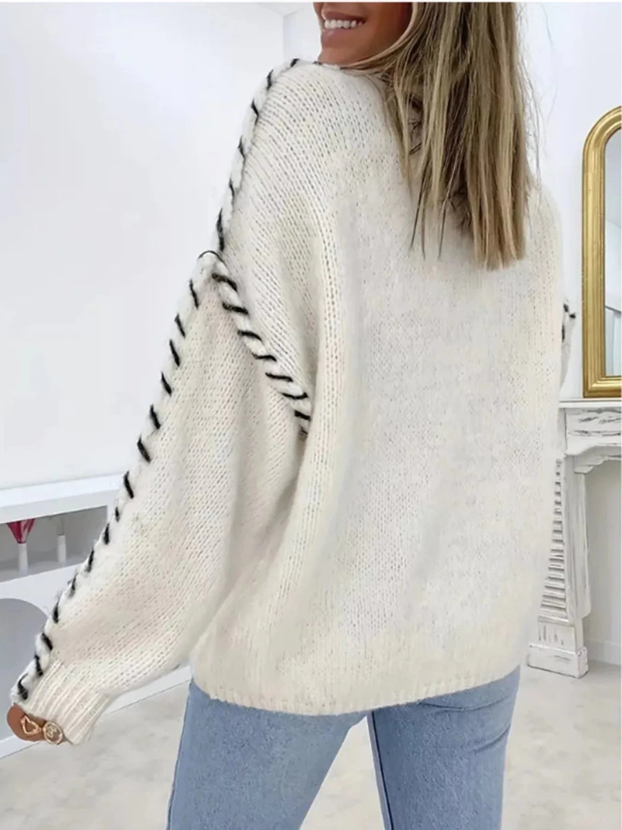 Contrast Stitch Dropped Shoulder Sweater - 