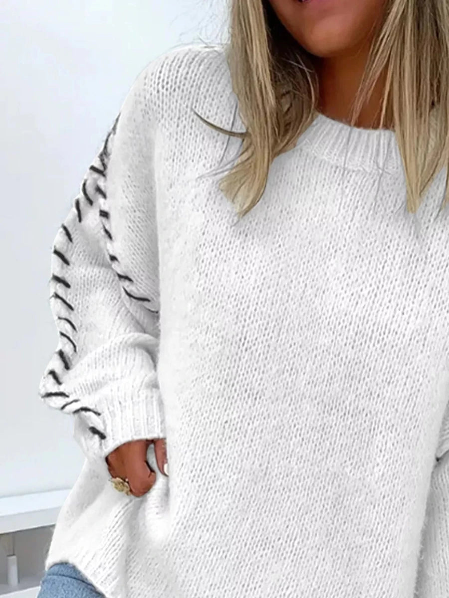 Contrast Stitch Dropped Shoulder Sweater - 