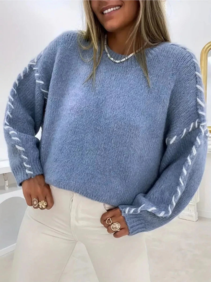 Contrast Stitch Dropped Shoulder Sweater - 