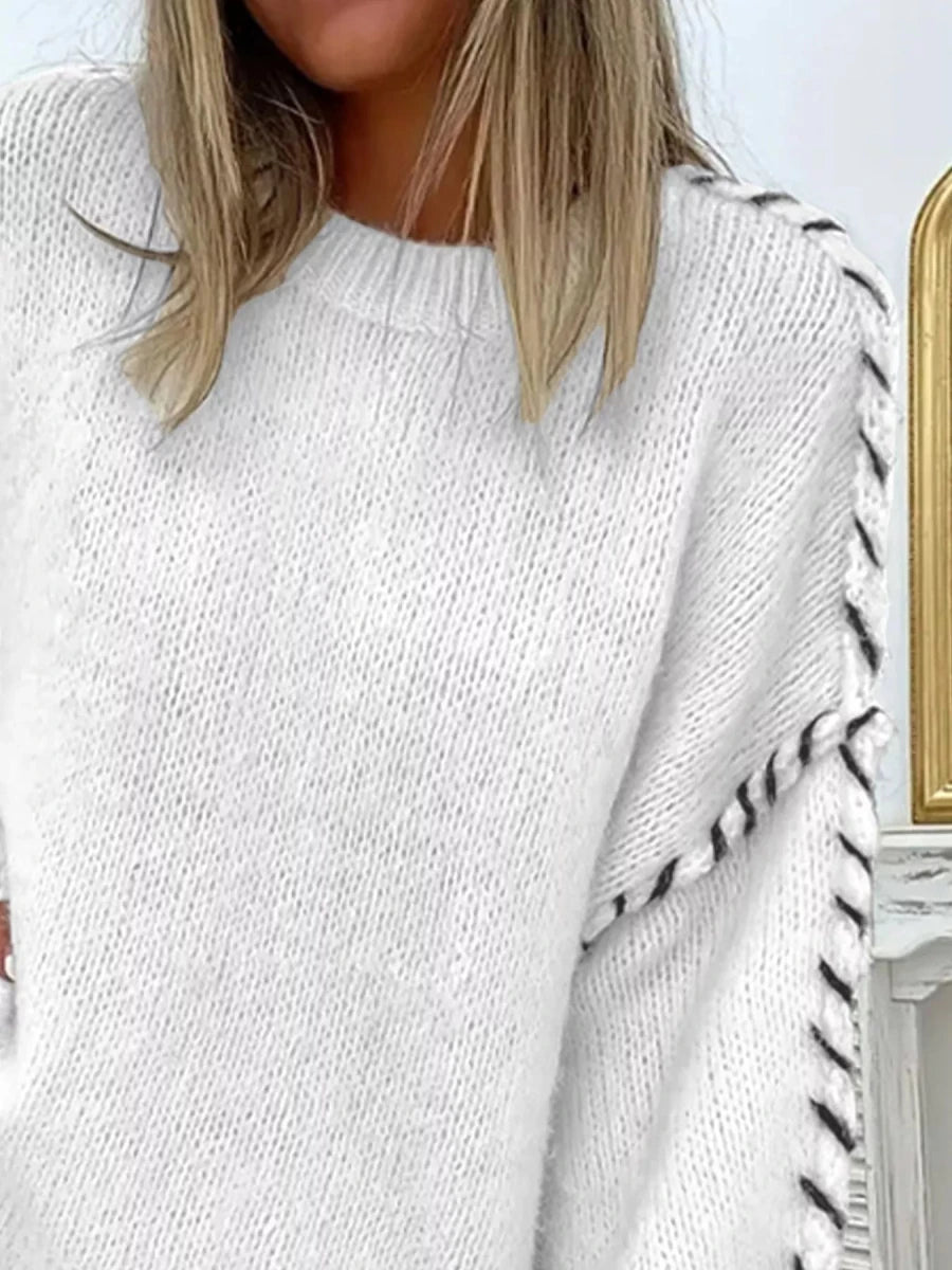 Contrast Stitch Dropped Shoulder Sweater - 