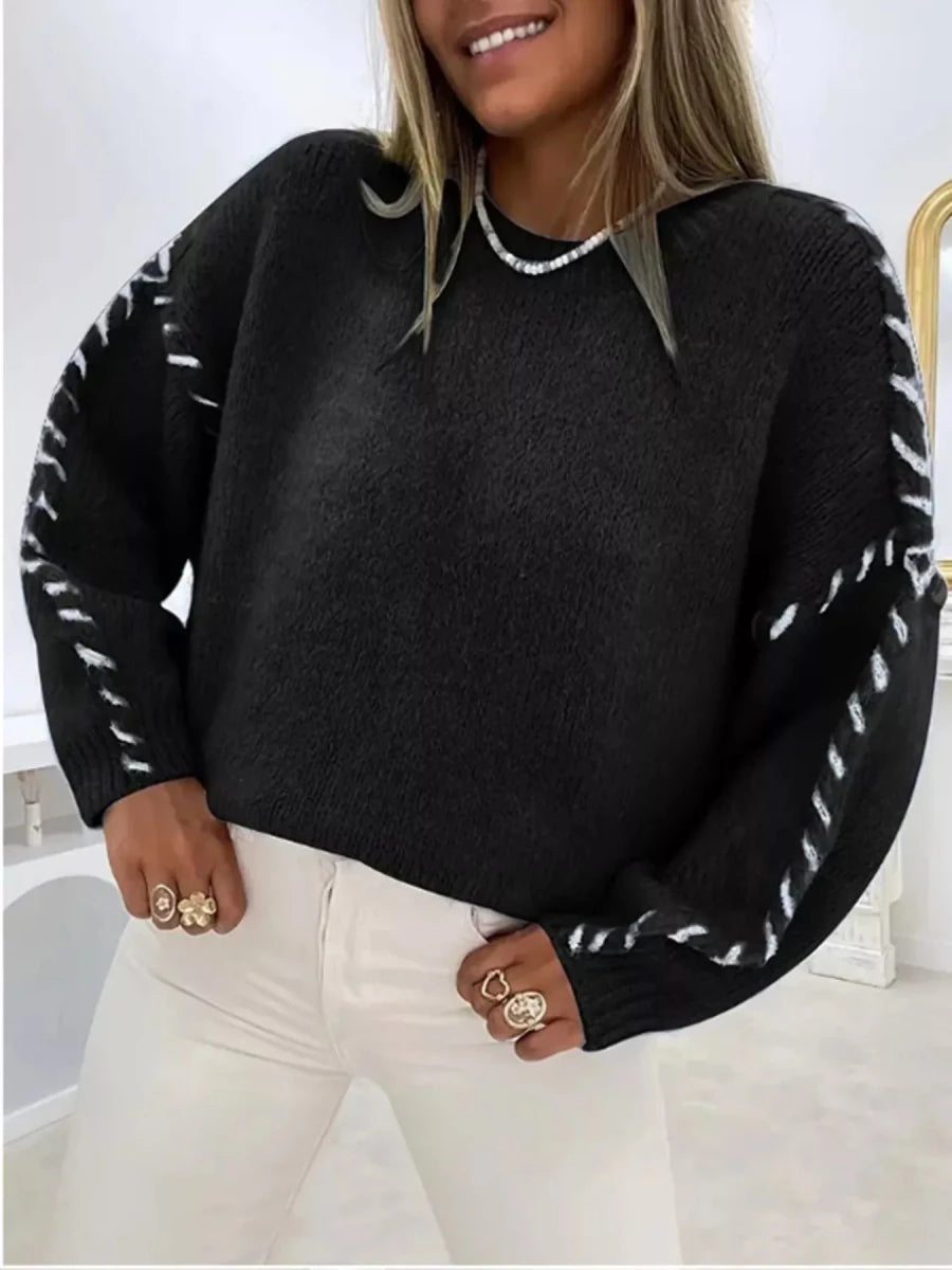 Contrast Stitch Dropped Shoulder Sweater - 