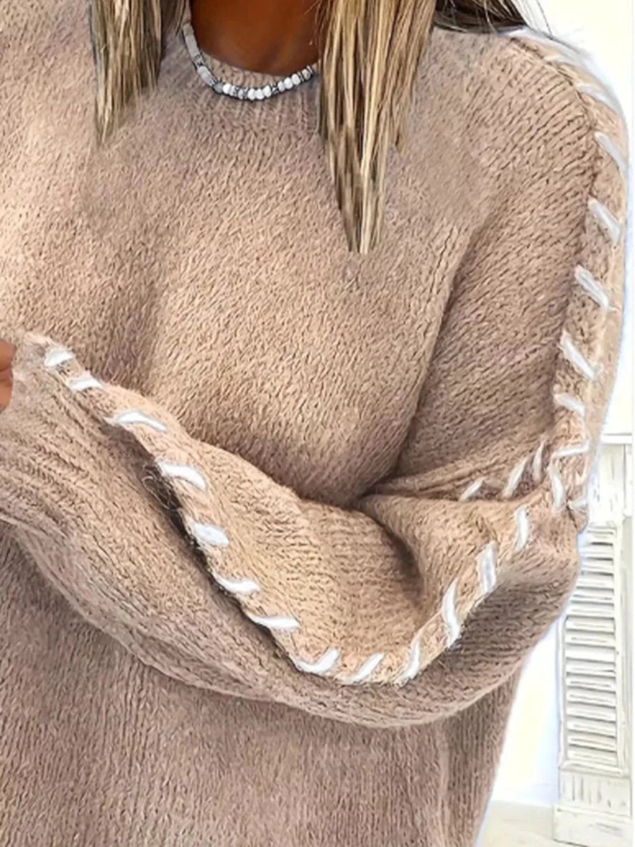 Contrast Stitch Dropped Shoulder Sweater - 