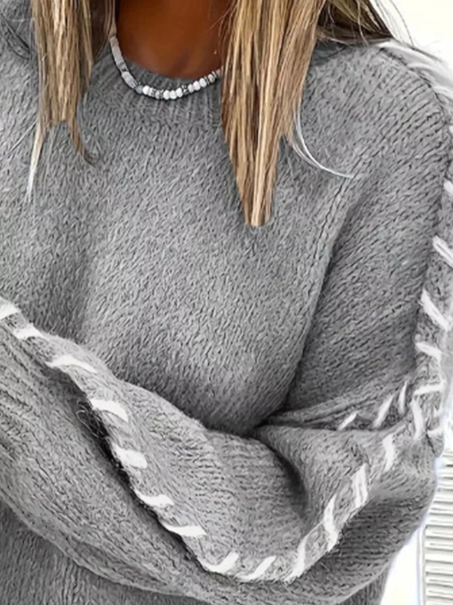 Contrast Stitch Dropped Shoulder Sweater - 