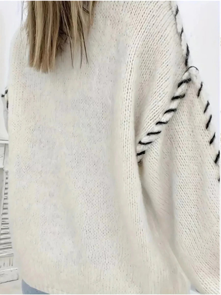 Contrast Stitch Dropped Shoulder Sweater - 