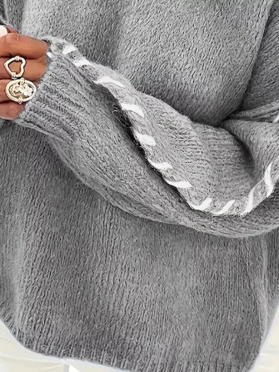 Contrast Stitch Dropped Shoulder Sweater - 