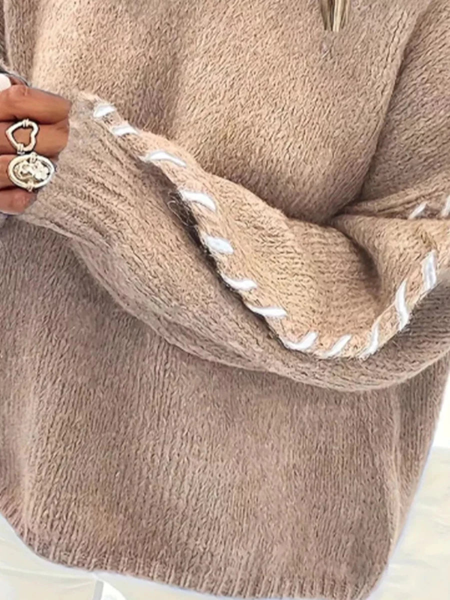 Contrast Stitch Dropped Shoulder Sweater - 