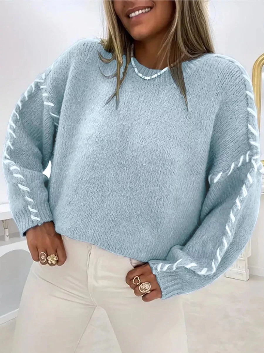 Contrast Stitch Dropped Shoulder Sweater - 