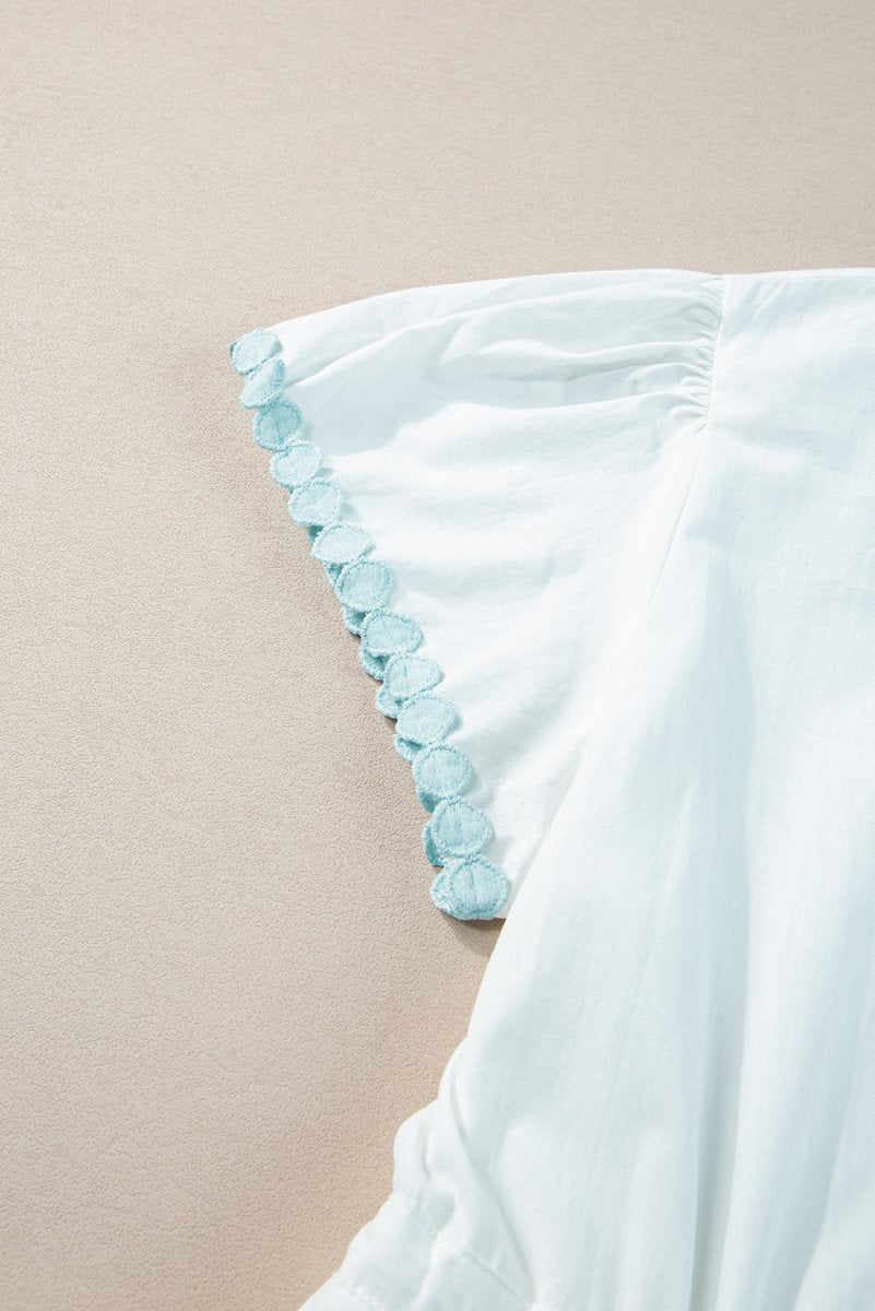 Contrast Trim Button Up Short Sleeve Dress - Vacation Dress