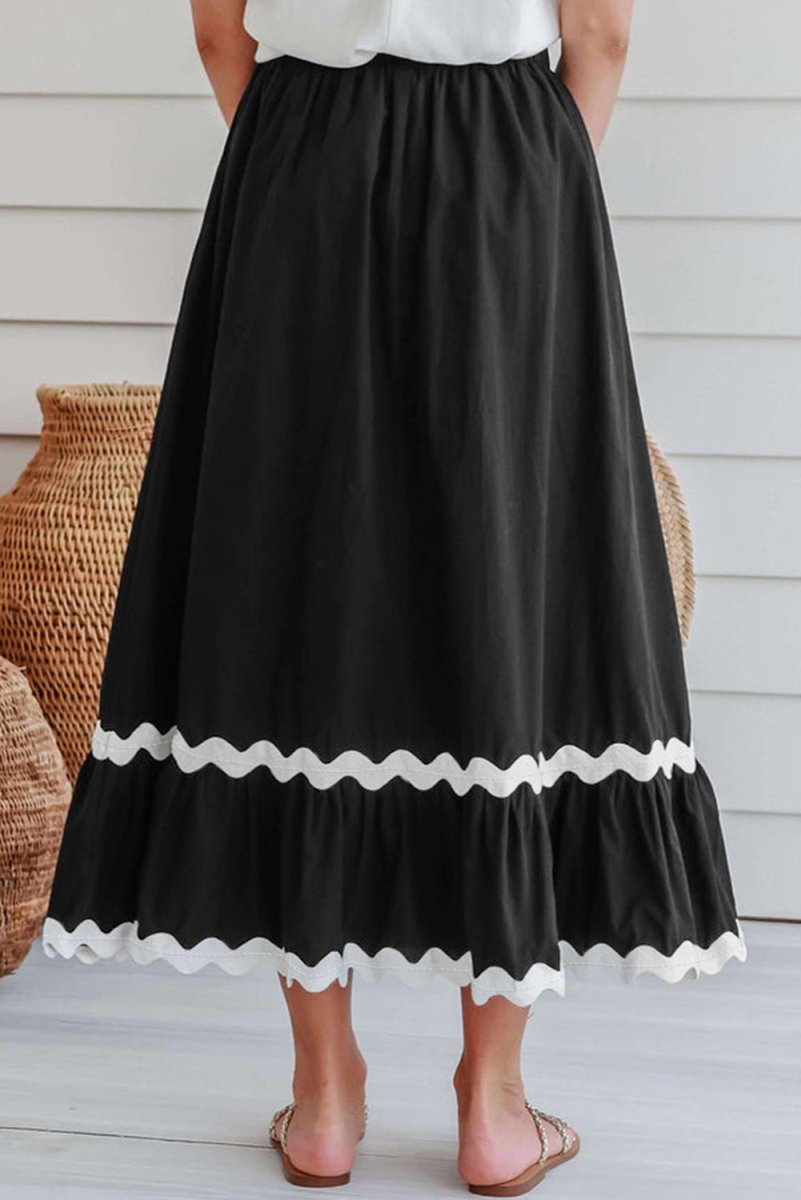 Contrast Trim Elastic Waist Skirt - Bottoms