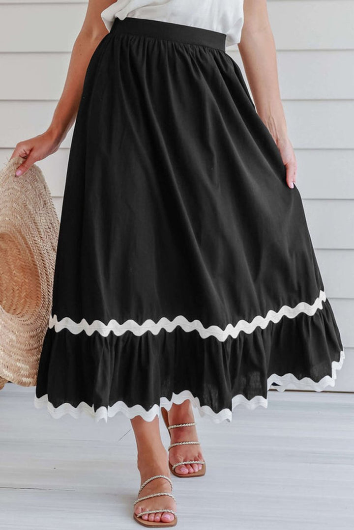 Contrast Trim Elastic Waist Skirt - Bottoms