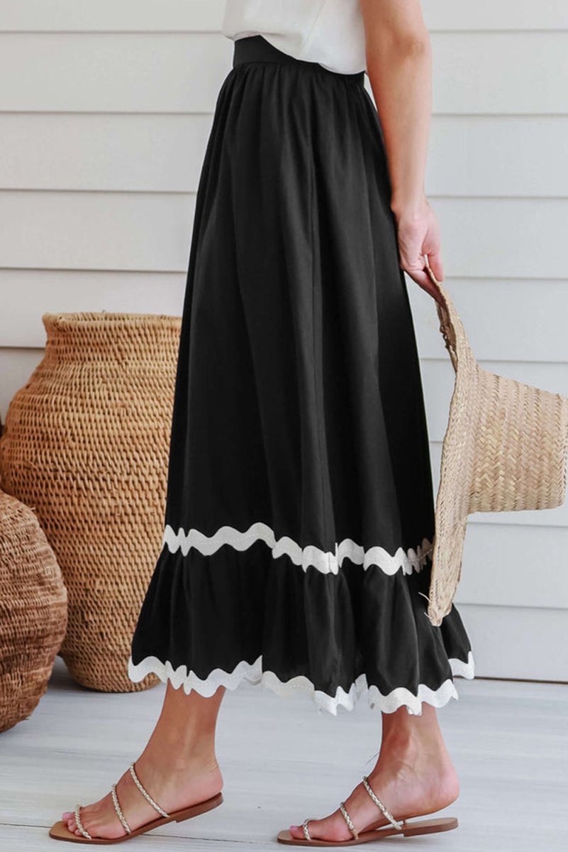 Contrast Trim Elastic Waist Skirt - Bottoms