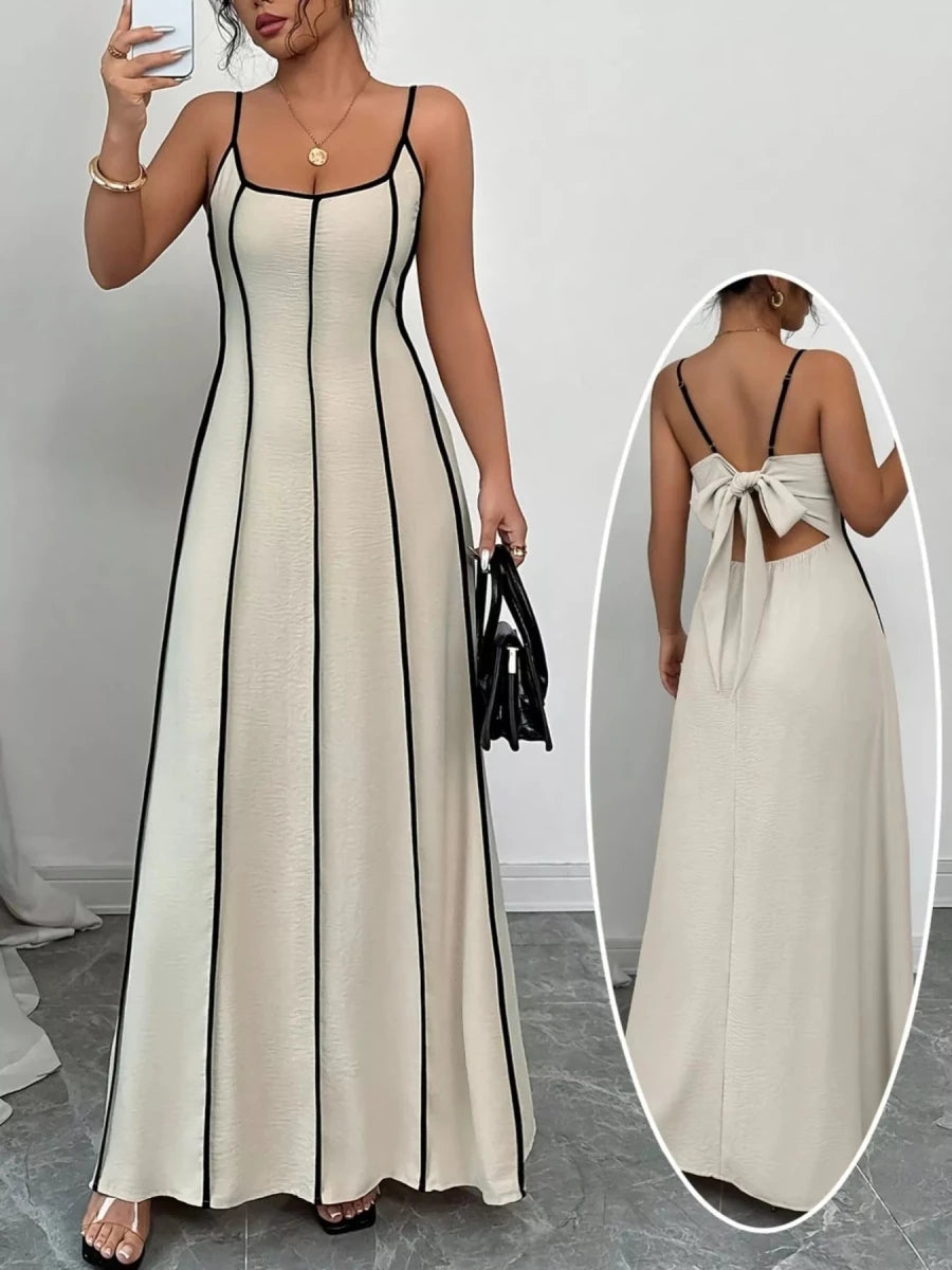 Contrast Trim Spaghetti Strap Maxi Dress - 