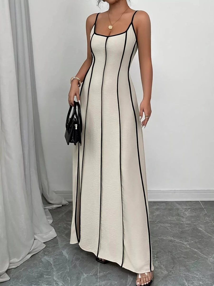 Contrast Trim Spaghetti Strap Maxi Dress - 