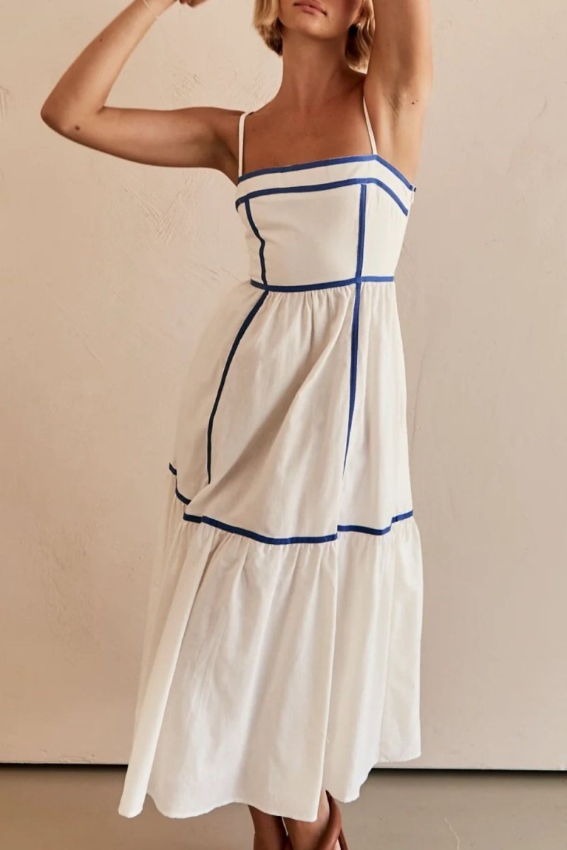 Contrast Trim Square Neck Midi Cami Dress - New Arrivals