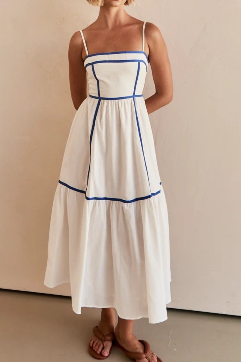Contrast Trim Square Neck Midi Cami Dress - New Arrivals