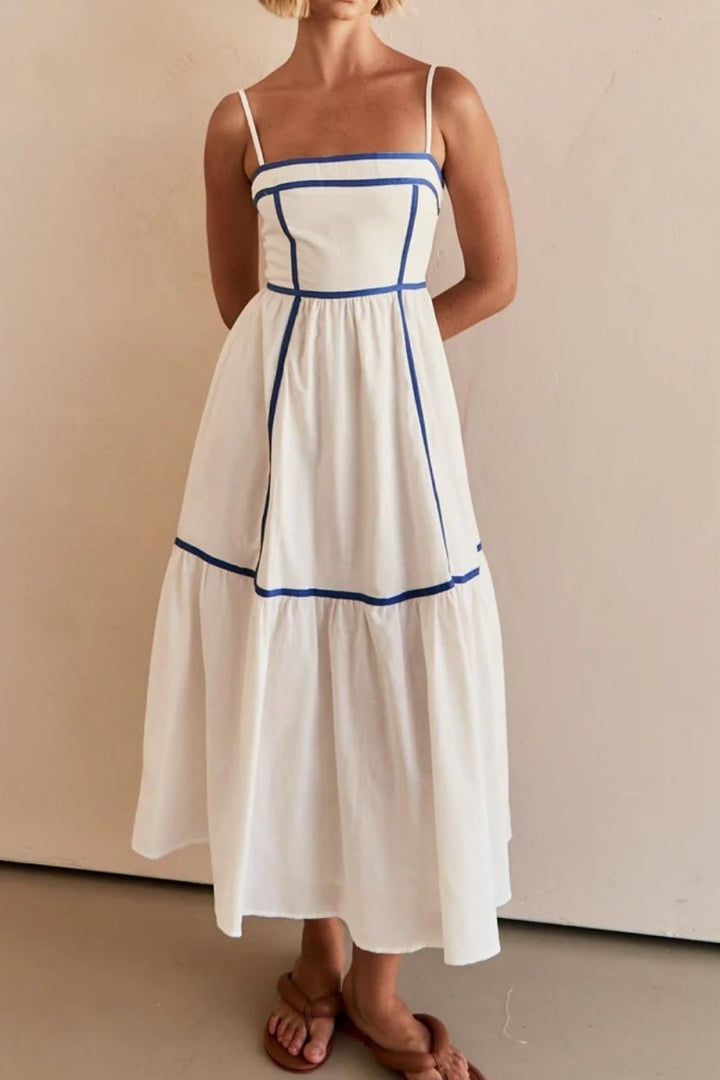 Contrast Trim Square Neck Midi Cami Dress - New Arrivals
