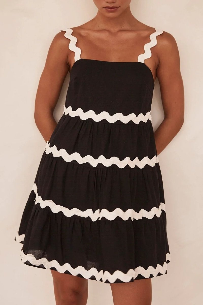 Contrast Trim Square Neck Tiered Dress - New Arrivals