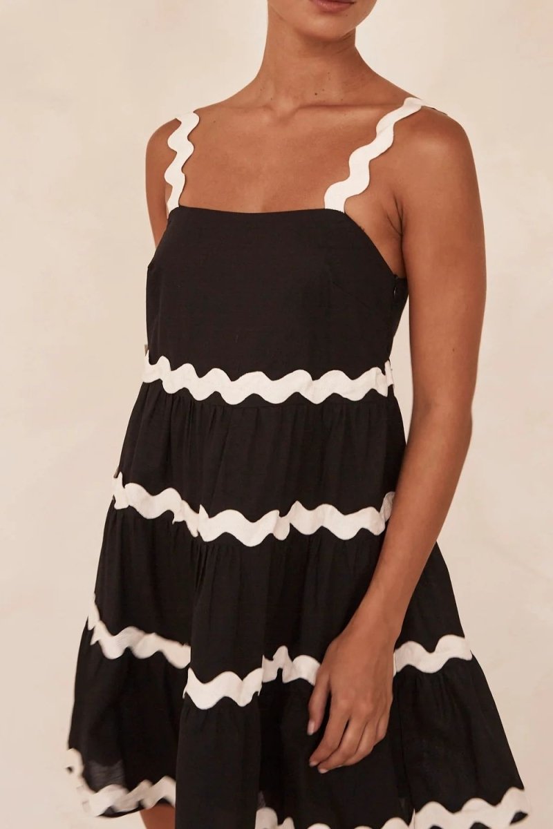 Contrast Trim Square Neck Tiered Dress - New Arrivals