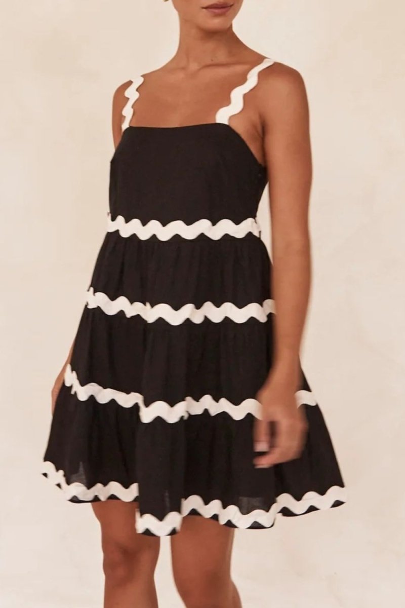 Contrast Trim Square Neck Tiered Dress - New Arrivals