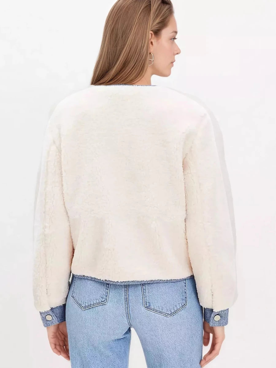 Contrast Trim Teddy Jacket - 