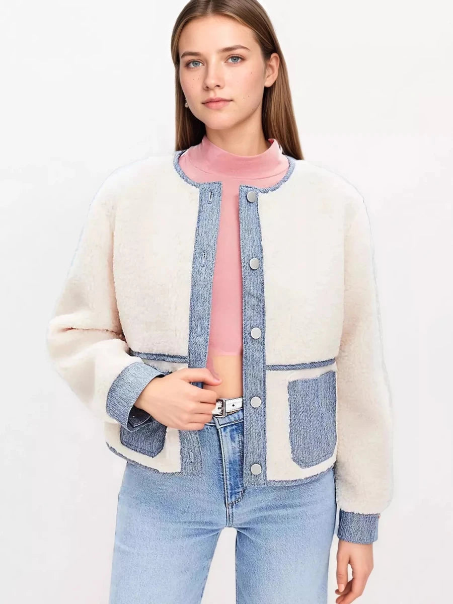 Contrast Trim Teddy Jacket - 