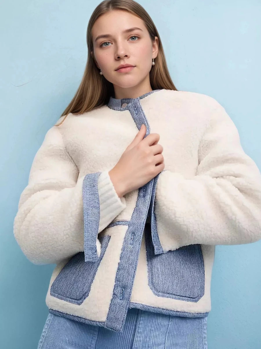 Contrast Trim Teddy Jacket - 