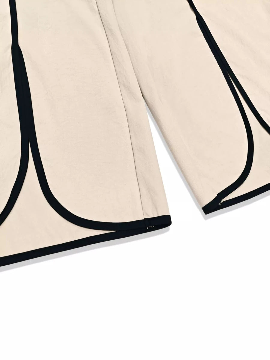 Contrast Trim Top and Wide Leg Pants Set - 